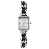 Relógio Feminino Eu2035ZBL-5K Chains Pulseira Metal Couro Prata Caixa Quadrada Euro