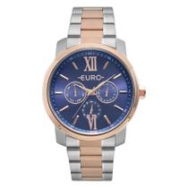 Relógio Feminino Euro Prata Rose Multifunção Fundo ul +