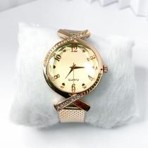 Relógio feminino fino redondo trançado strass clássico
