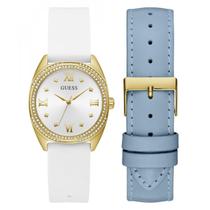 Relógio feminino GUESS, estojo de 34 mm, mostrador branco, pulseiras intercambiáveis