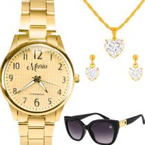 Relogio Feminino Inox Aço Banhado + Oculos + Colar Brincos inoxidável pingente original presente preto acetato casual Relogio Feminino Inox Aço Banhado + Oculos + Colar Brincos inoxidável pingente original presente preto acetato casual