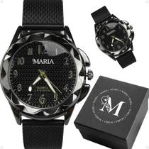 Relogio Feminino Inox Silicone Preto Prova Dagua + Caixa inoxidavel original moda strass ajustavel social Relogio Feminino Inox Silicone Preto Prova Dagua + Caixa inoxidavel original moda strass ajustavel social