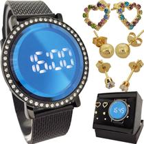 Relógio Feminino Led + Caixa + Brincos Lindos Para Presente