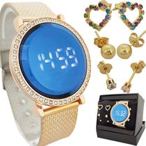 Relógio Feminino Led + Caixa + Brincos Lindos Para Presente - Guke