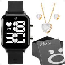 relogio feminino led digital aço + brincos + colar + caixa silicone ajustavel casual original qualidade premium strass
