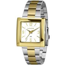 Relógio Feminino Lince Dourado Prata Quadrado Original + NF