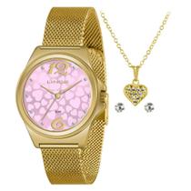 Relógio Feminino Lince LRG4699L K071 Dourado - Kit Colar + Brinco