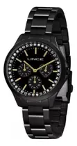 Relogio Feminino Lince Preto Cronógrafo Com Pedras Original