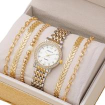 Relógio Feminino Luxo Dourado Prateado + Kit Pulseiras Relógio Feminino Luxo Dourado Prateado + Kit Pulseiras