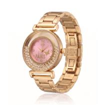 Relógio Feminino Luxo Paris Com Strass Dourado/Rosa + Caixa Relógio Feminino Luxo Paris Com Strass Dourado/Rosa + Caixa