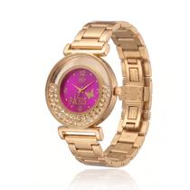 Relógio Feminino Luxo Paris Com Strass Dourado/Roxo + Caixa Relógio Feminino Luxo Paris Com Strass Dourado/Roxo + Caixa