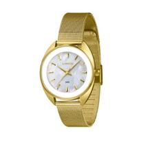 Relógio Feminino Madripérola Branco Pulseira Dourado Lince