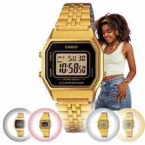 Relógio Feminino Marca Casio Vintage Feminino Pequeno Quadrado Digital Casual Dourado LA680WGA