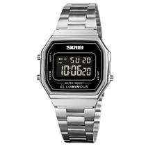 Relógio feminino masculino digital discreto prata dourado skmei 1647