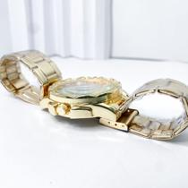 Relógio feminino metal redondo detalhado resistente - filo modas