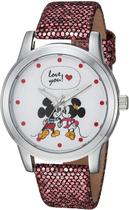 Relógio feminino Mickey Mouse roxo de 18 cm de quartzo com pulseira de couro