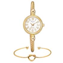 Relógio Feminino Mini Dourado Analógico Kit Com Pulseira