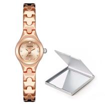 Relógio Feminino Mini Dourado Rosé Analógico Com Espelho Relógio Feminino Mini Dourado Rosé Analógico Com Espelho
