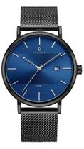 Relógio Feminino Minimalista Moderno Preto Fosco Visor Azul Aço Inox Vanglore 3288a 40mm Social Esporte Fino Coleção Selecty