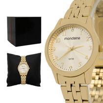 Relogio Feminino Mondaine Analogico Aço Inoxidavel Dourado Mostrador Dourado Original Resistente a Agua 1 Ano de Garantia 32699LPMVDE1