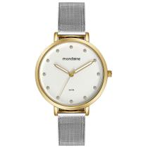 Relógio Feminino Mondaine Cristais Malha de Aço Prata com Dourado Relógio Feminino Mondaine Cristais Malha de Aço Prata com Dourado