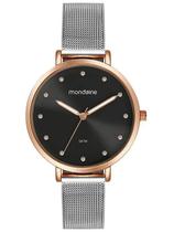 Relógio Feminino Mondaine Cristais Malha Prata com Rosé 32847LPMVGE2