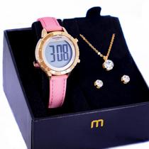 Relógio Feminino Mondaine Digital Couro 32143LPMVDHF Colar e Brincos