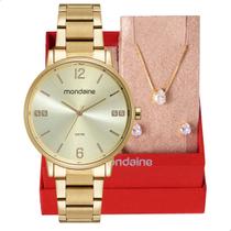 Relógio Feminino Mondaine Dourado 32600LPMKDE1K1 + Colar e Brincos