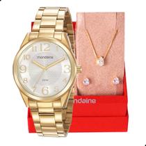 Relógio Feminino Mondaine Dourado Casual Analógico 99577LPMVDE2 Mulher Colar e Brincos