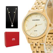 Relógio Feminino Mondaine Dourado Casual Original Prova D'água Garantia 1 ano + Kit Colar e Brinco