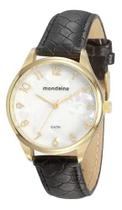 Relogio Feminino Mondaine Dourado Com Pulseira Couro Preta