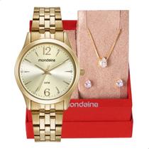 Relógio Feminino Mondaine Dourado Pequeno 32606LPMKDE1K4 + Colar e Brincos