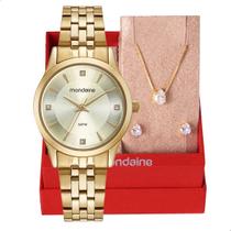 Relógio Feminino Mondaine Dourado Pequeno 32607LPMKDE1K1 + Colar e Brincos