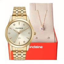 Relógio Feminino Mondaine Dourado Pequeno 32610LPMKDE1K1 + Colar e Brincos