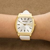 Relógio Feminino Mormaii Branco Dourado Silicone MO2036IZ/8B Original