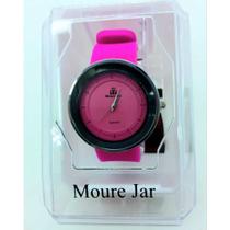 Relógio Feminino Mourejar com pulseira de borracha pink e mostrador prata