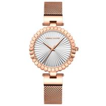 Relógio feminino movimento quartzo pulseira em malha de aço inoxidável casual