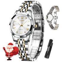 Relógio Feminino OLEVS - Ouro e Prata com Mostrador Branco e Detalhes em Diamante Relógio Feminino OLEVS - Ouro e Prata com Mostrador Branco e Detalhes em Diamante