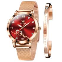 Relógio feminino OLEVS, pulseira de malha em ouro rosa, moderno, impermeável