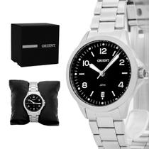 Relogio Feminino Orient Analogico Aço Inoxidavel Prata Mostardor Preto Casual Calendario Original Resistente a Agua 1 Ano de Garantia FBSS1159P2SX