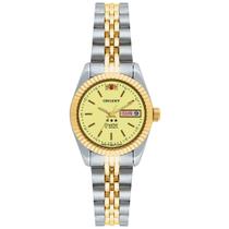 Relogio Feminino Orient Prata Dourado Fundo Dourado 21 Rubis