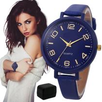 Relógio Feminino Original Barato Luxo Azul + Caixa