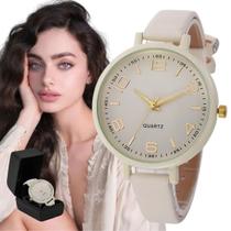 Relógio Feminino Original Barato Luxo Bege + Caixa