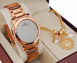 Relógio Feminino Original Champion Rosé Espelhado Led Branco Coração
