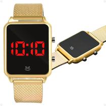 Relógio Feminino Original Digital Led Dourado Quadrado Rla20
