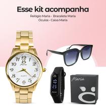 Relogio Feminino Orizom Aço Inox Banhado Ouro + Relogio Bracelete Digital Led + Oculos de Sol Protecao UV + Caixa Presente Casual Social Moda