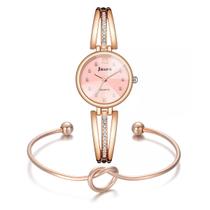 Relógio Feminino Pequeno Rosé Dourado Luxo + Pulseira Charm