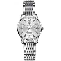 Relógio Feminino Poedagar Fundo Branco Luxo Aço Inox Bracelete