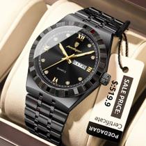 Relógio Feminino Poedagar Todo Preto All Black Luxo Aço Inox Bracelete