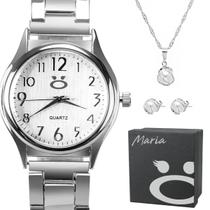 relogio feminino prata aço inox + colar caixa brincos qualidade premium perola moda original presente social relogio feminino prata aço inox + colar caixa brincos qualidade premium perola moda original presente social